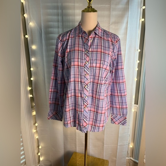 Talbots Tops - Talbots Plaid Button-Up Shirt - Pink and Purple Small